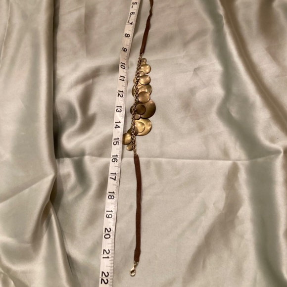 Necklace Brass Discs Brown Suede Cord 18” with 3” Extnsn Lobster Claw Clasp VGUC - Picture 7 of 12